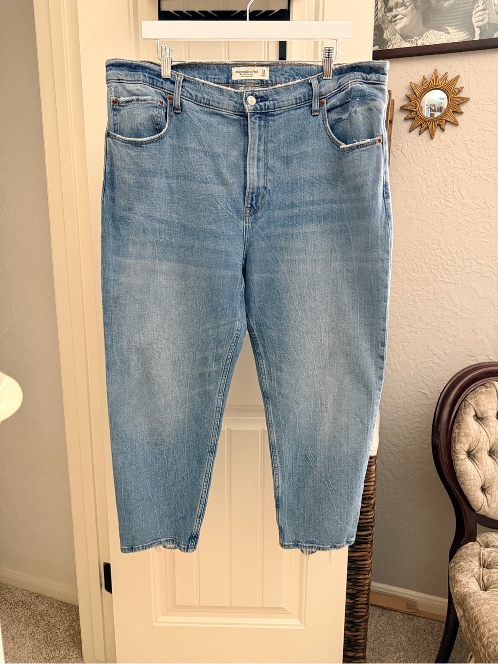 Abercrombie & Fitch Light Blue Cropped “Chewed Hem” Jeans